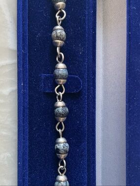 Blue Marbled Bead Link Bracelet